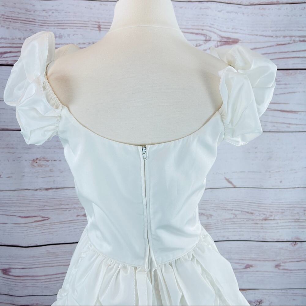 JCPenney Wedding Gown White tea length ruffled off shoulder - Picture 9 of 11